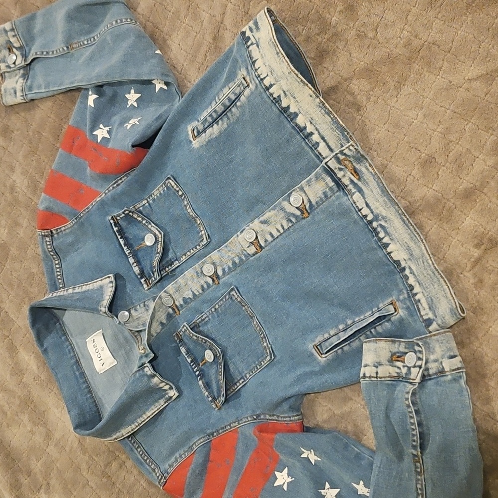 VIGOSS - Woman's Stars & Stripes Denim Jacket Sz L - Picture 3 of 4